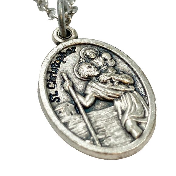 Vintage St. Christopher Medal Necklace Catholic Saint Travelers Jesus Italy 18" - Picture 2 of 9